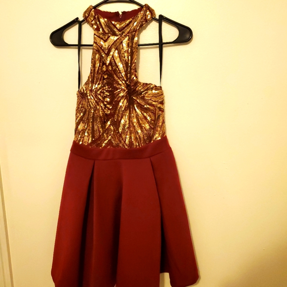 GORGEOUS red halter dress with glitter sequins